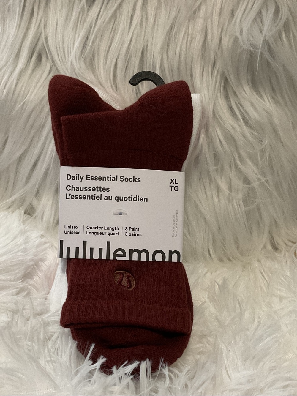 Lululemon Daily Essential Socks - Burgundy/White/Light Pink (3-Pack)